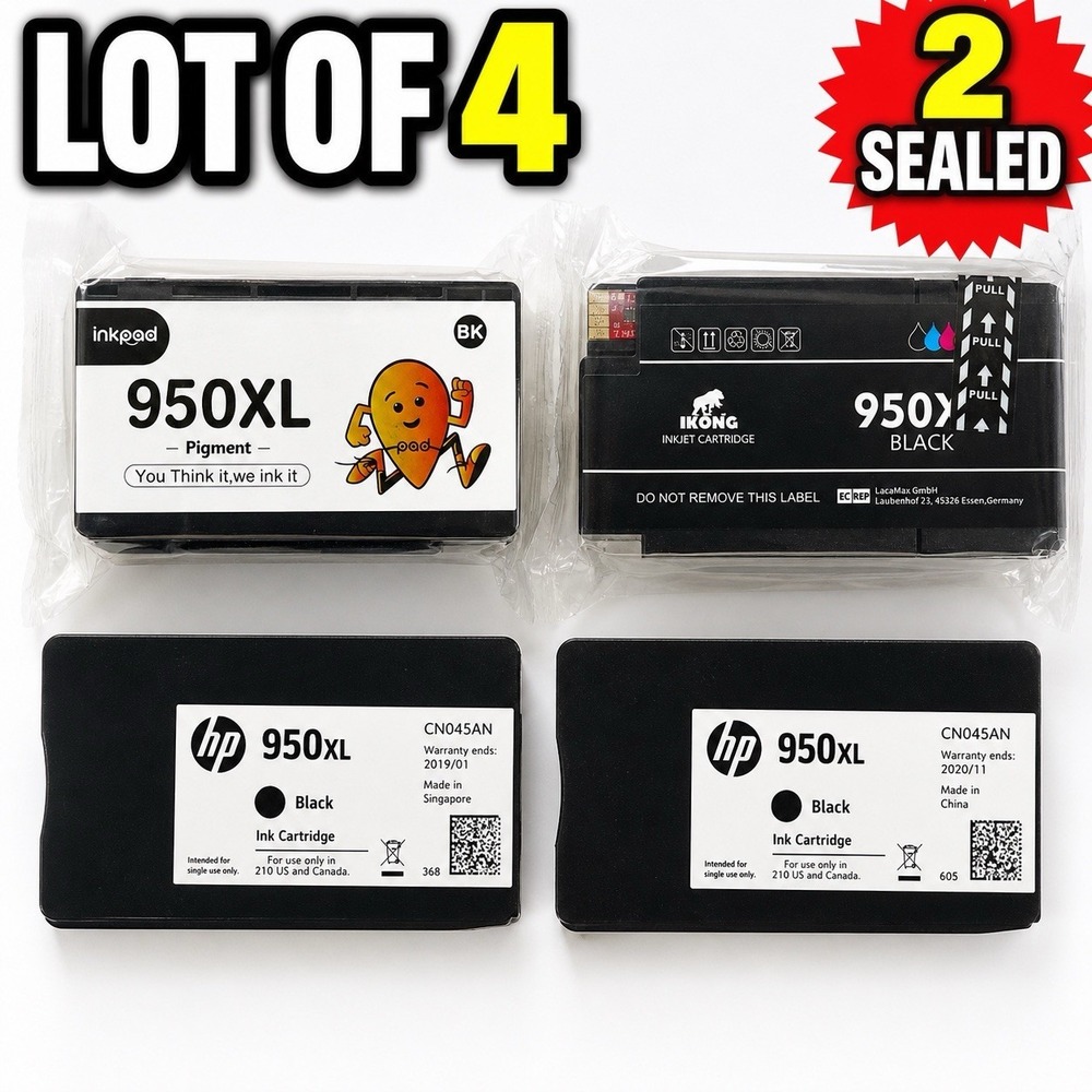HP 950XL Black Ink Lot 4 OEM + Compatible 2 Sealed Inkpad IKONG Expired